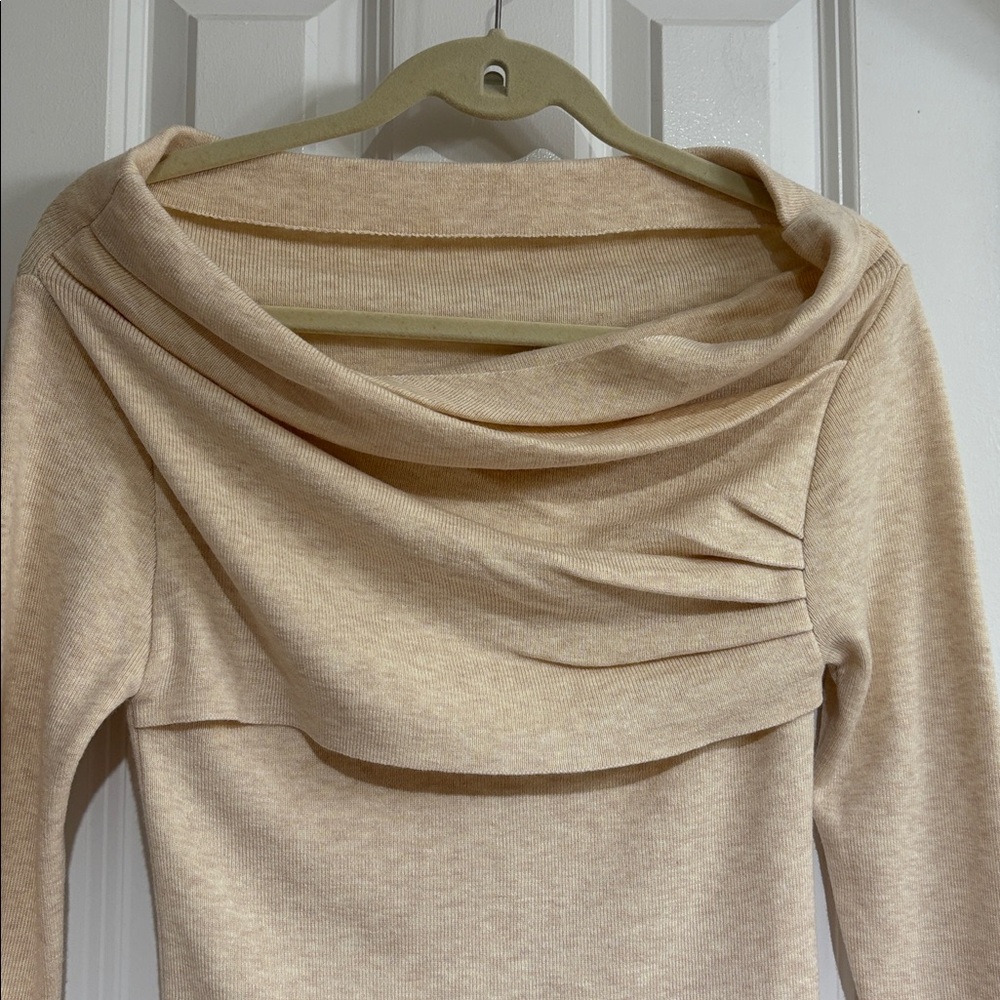 Commense Elegant Soft Apricot Off-Shoulder Wrap Long-sleeve Sweater - Picture 2 of 8